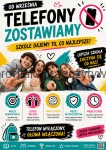 Plakat „Telefon wyłączony, głowa włączona!” – zakaz telefonów w szkole 