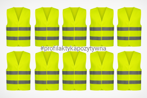 Kamizelka odblaskowa dziecięca – zestaw 10 sztuk + 10 naklejek Widoczny=Bezpieczny=Chroniony