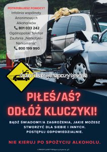 Plakat piłeś nie jedź- profilaktyka prowadzenia pojazdów pod wpływem alkoholu